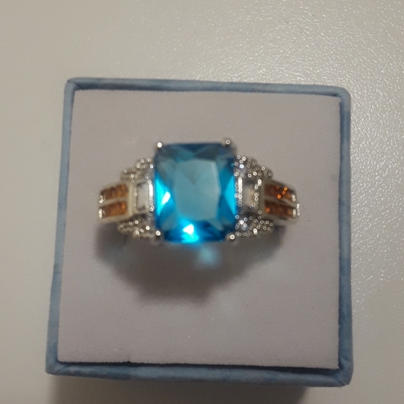 Blue topaz gemstone ring size 10, new - Picture 1 of 6